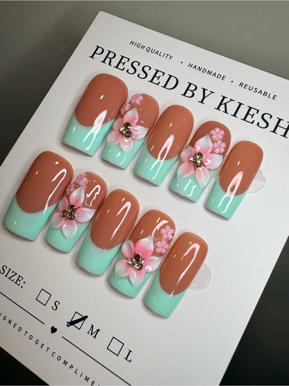 Mint & Nude Floral Press-On Nails